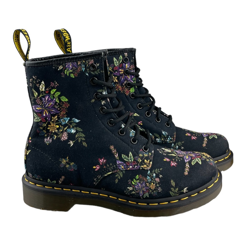 Dr. Martens Castel  Black  yellow Canvas Boots US 7 EU 38 Floral Boots Like-new